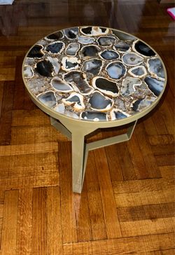 Natural Agate Stone Top on Gold Frame Coffee Table