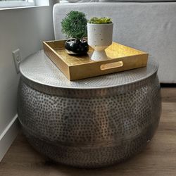 Designer Metal Coffee Table Drum w/ Storage
