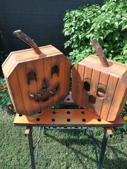 Hand crafted wooden Jack o lanterns