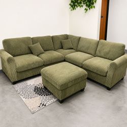 Corduroy Living Room Sectional Sofa With Ottoman  | July Sale !