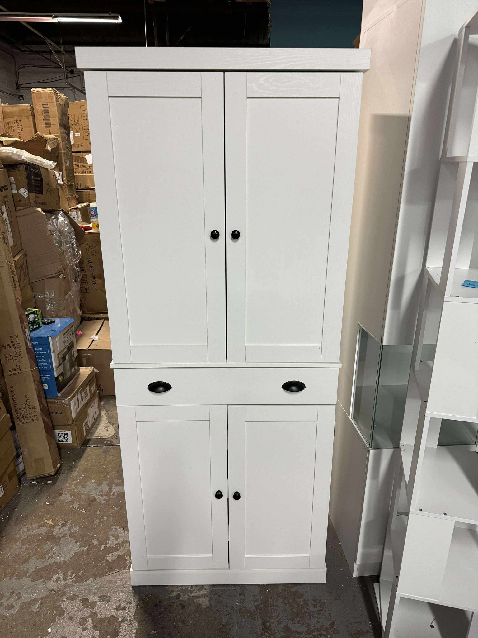 Kitchen Pantry Cabinet 72" Height, Freestanding Cupboard with Drawer, Sliding Storage Rack, and 6 Hanging Shelves for Dining Room, Laundry, White Hk-P
