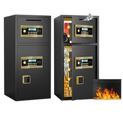 Large Double-door Coin-operated Safe,Digital Security Safe with Fireproof and Waterproof Bag,6.5 Cubic Feet Safe Box with Hidden Code Function for Hom