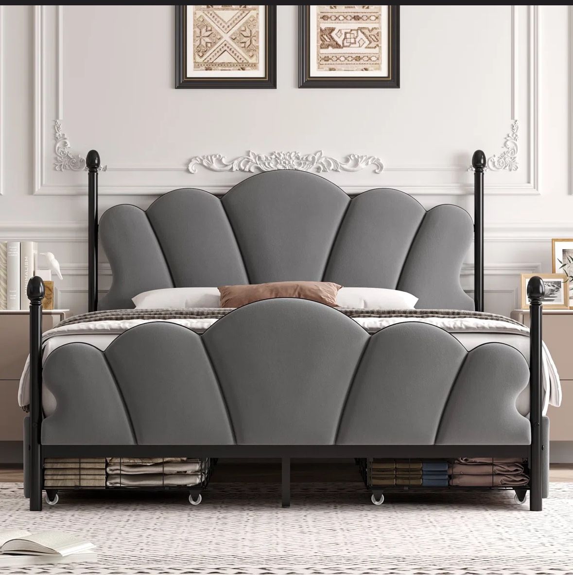 Pacer Upholstered Storage Bed With 4 Drawers & Adjustable Headboard