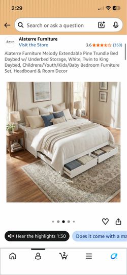 Alaterre Furniture Melody Extendable Pine Trundle Bed