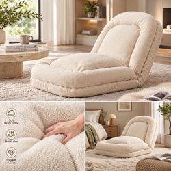 Beige Human Dog Bed / Floor Sofa Bed w/ Adjustable Back (Recliner Chair) [NEW]