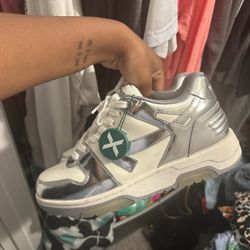 silver off white shoes 