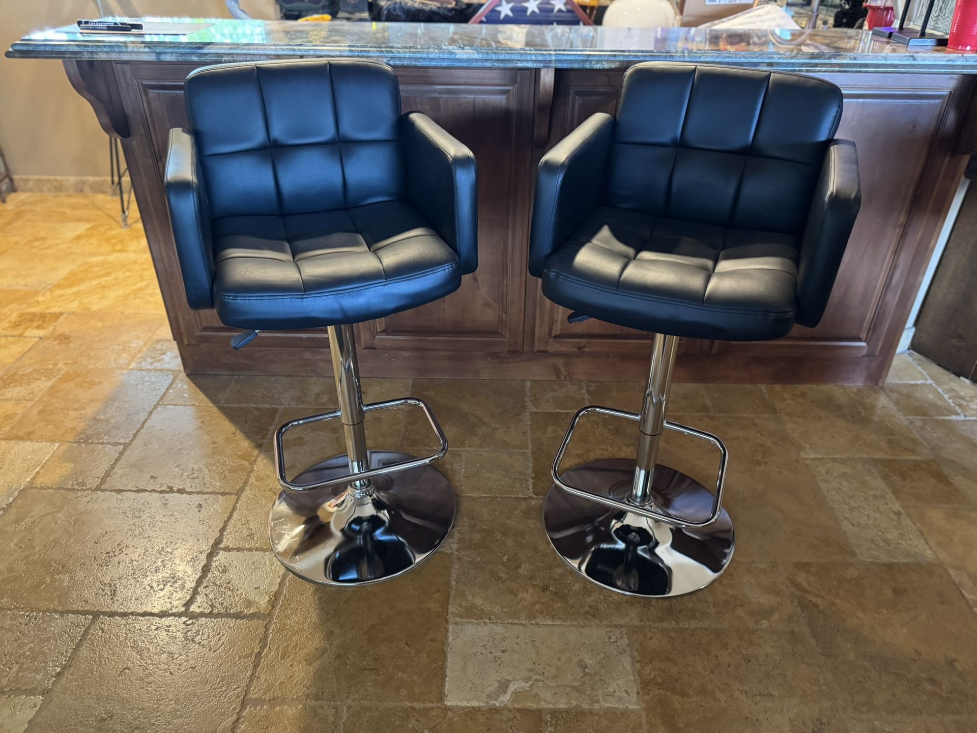 2 Black Faux Leather Swivel Bar Stool