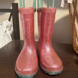 Kids Pink Glitter Rain Boots