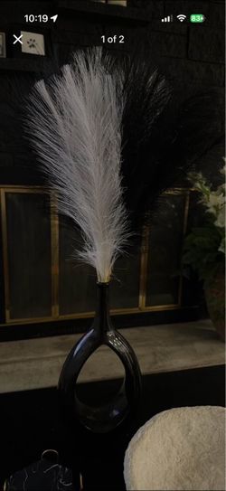 Black Vase with White and Black Pampas Stems