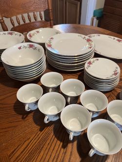 Vintage Made In CHINA Palm Tree Logo Oriental dinner set Plates Cups Bowls 