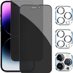 Pehael [2+2Pack] Privacy Screen Protector for iPhone 14 Pro Max with Camera Lens Protector Full Coverage Anti-Spy Tempered Glass Film 9H Hardness Upgr