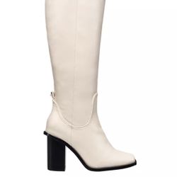 Women's Knee High Heel Riding Boots. White