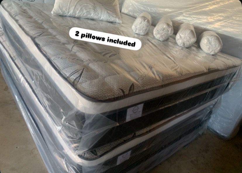✨Mattress Pillow Top✨ 🛏️ 2 pillows included 🔸12” inches tall 🔹All sizes 🟠Queen sizes $199 🟡Full sizes $180 🟢Twin sizes $150 🔵Cal king $330 🟣