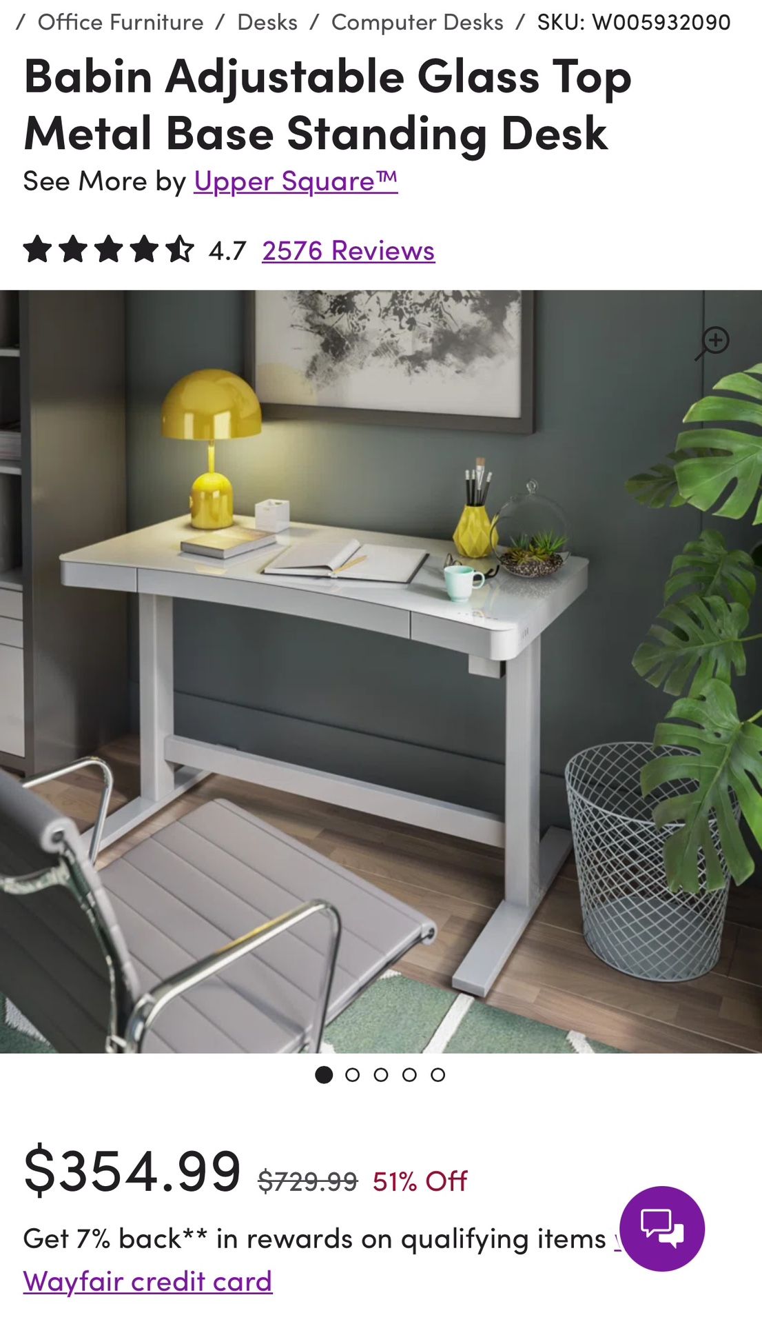 Babin Adjustable Glass Top Metal Base Standing Desk