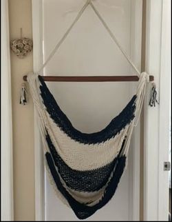 Navy blue and white sitting hammock, handmade and brand new.