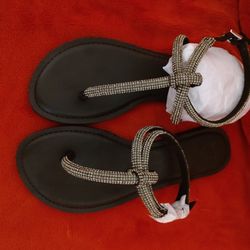 Black Embelished Flat Sandal