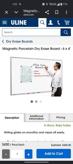 Uline magnetic porcelain dry erase board 6x4