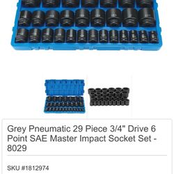 Grey Pneumatic 29 Piece 3/4" Drive 6 Point SAE Master Impact Socket Set