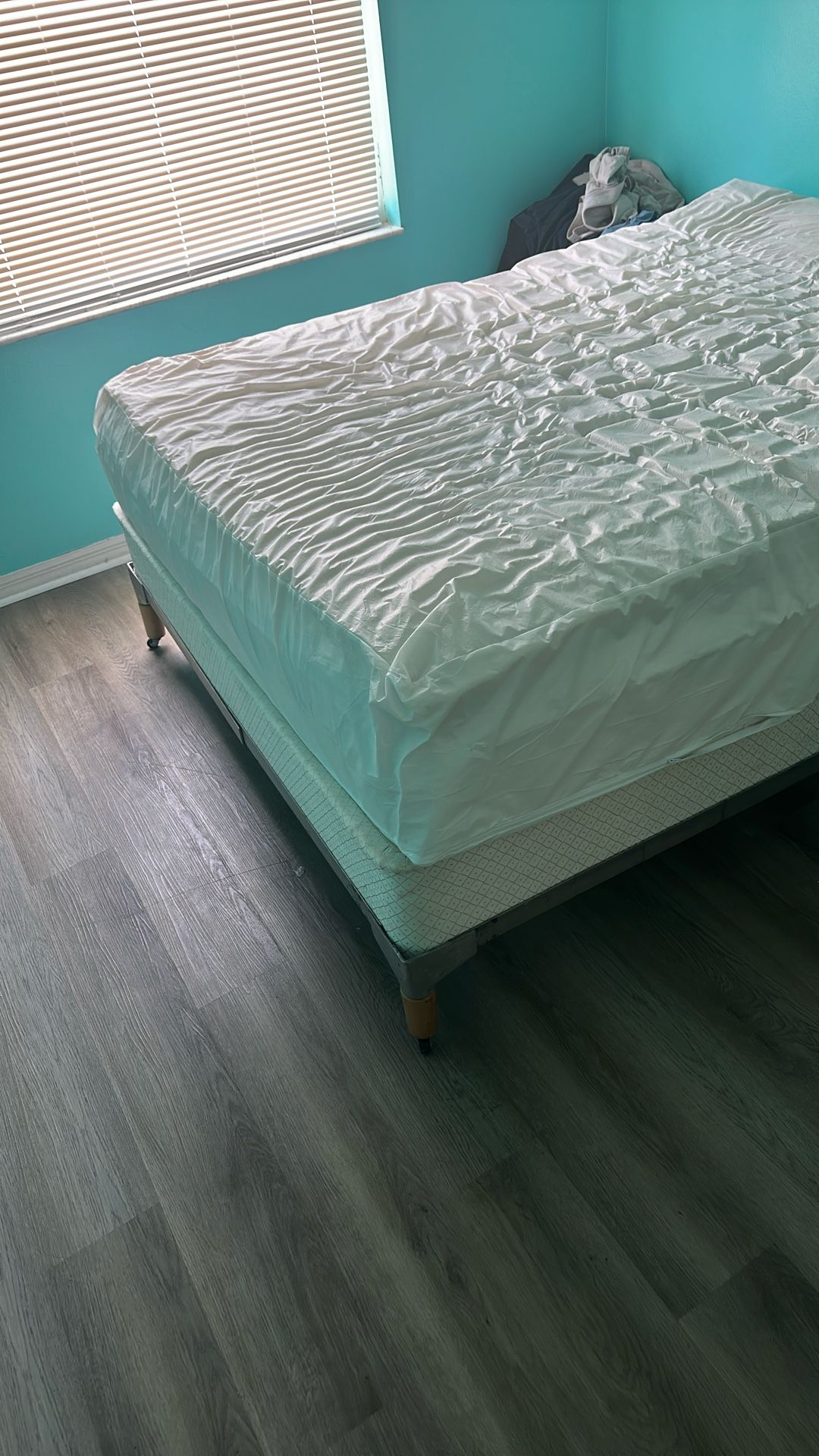 Queen Bed Covered With Box And Bottom Frame