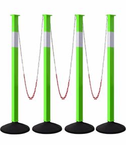 4 Pack Adjustable Traffic Delineator Posts with Chains & Weighted Bases