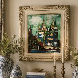 Vintage Oil Painting Cathedral Wall Hanging Artwork Art Collectible 