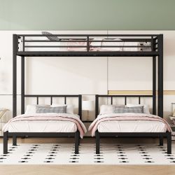 Twin over Twin & Twin Bunk Beds for 3, Twin XL over Twin & Twin Bunk Bed Metal Triple Bunk Bed, Black