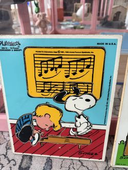 Playskool Collectors   Vintage 1950’s  Playskool Snoopy & Charlie Brown Be A Friend Wood Frame Puzzle   7 Pieces