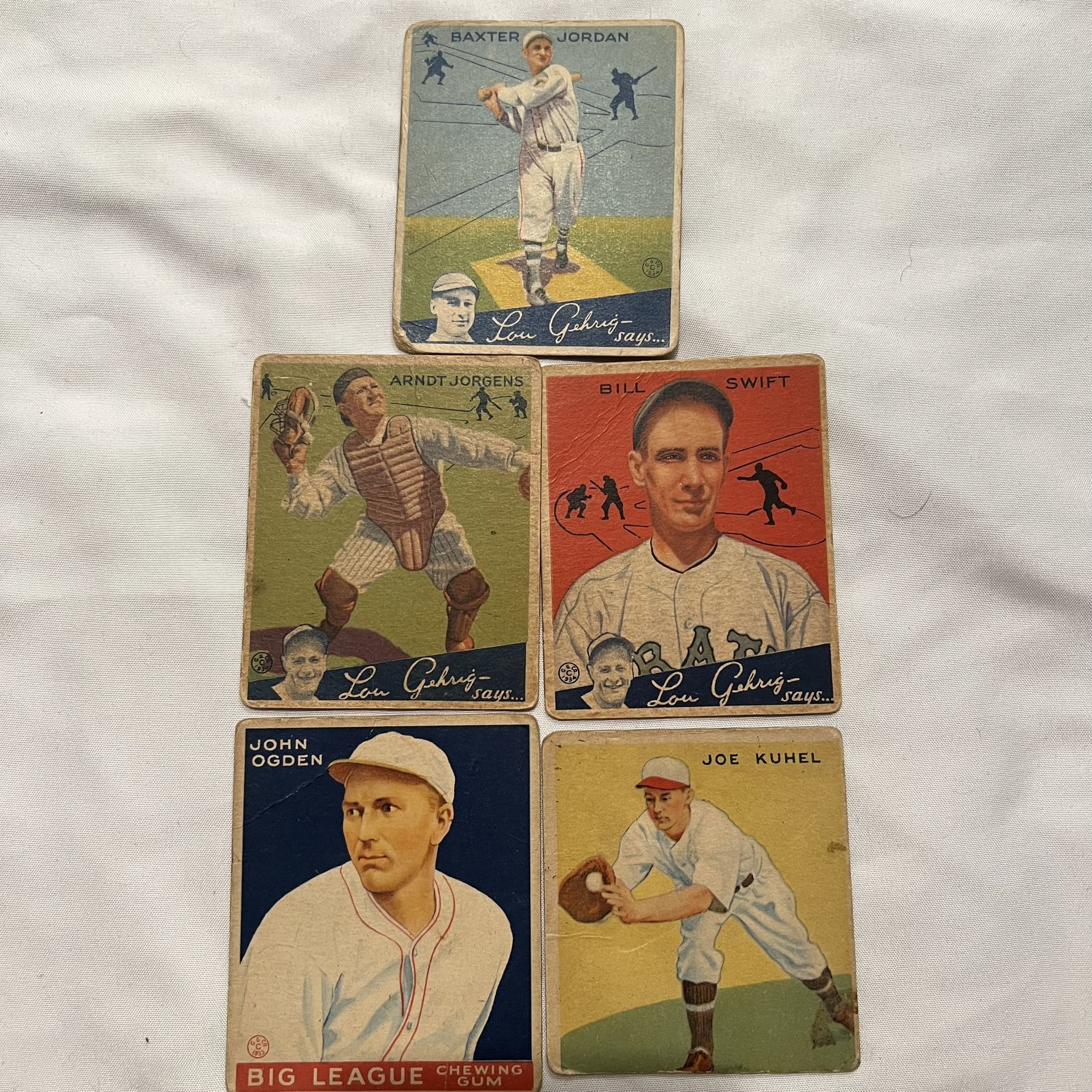 5 Vintage 1930s Baseball Cards (Big League Chew Gum Cards)