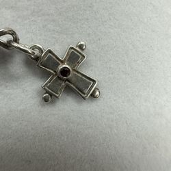 Retired James Avery Petite, Small Cross with Garnet Center Pendant