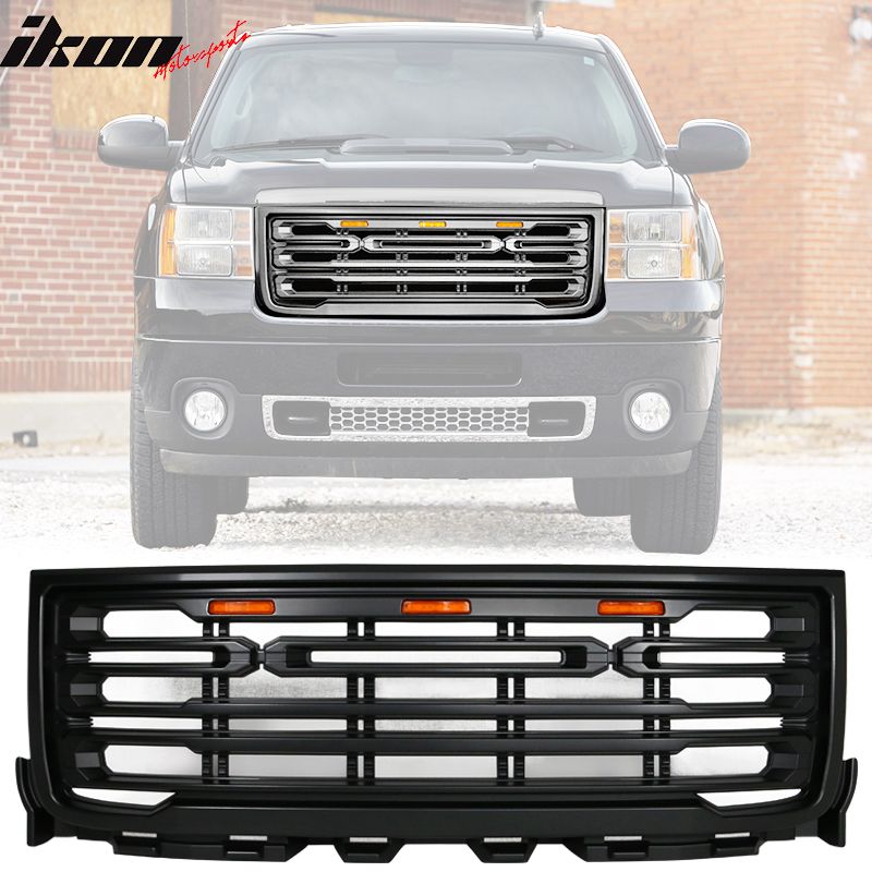 Fits 2011-2014 GMC Sierra 2500 3500 Front Bumper Hood Grille Matte Black