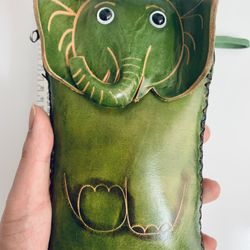 New Handmade Green Leather Elephant Handbag