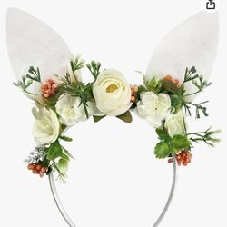 Easter Floral Bunny Ears Headband Spring Woodland Flower Fairy Rabbit Hairband Wedding Party Birthday Supply