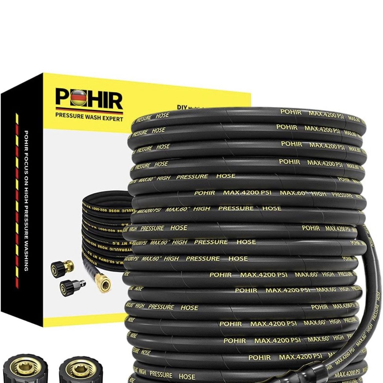 POHIR Power Washer Hose 125FT, 4200 PSI High Pressure Washer Hose