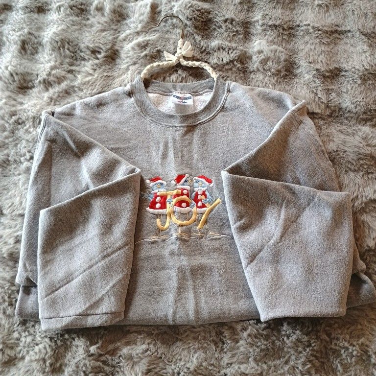 Big fuzzy Christmas sweatshirt w cute birds "Joy," winter clothes, holiday wear