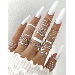 New 22-Piece Silver Bohemian Geometric Stacking Rings Set