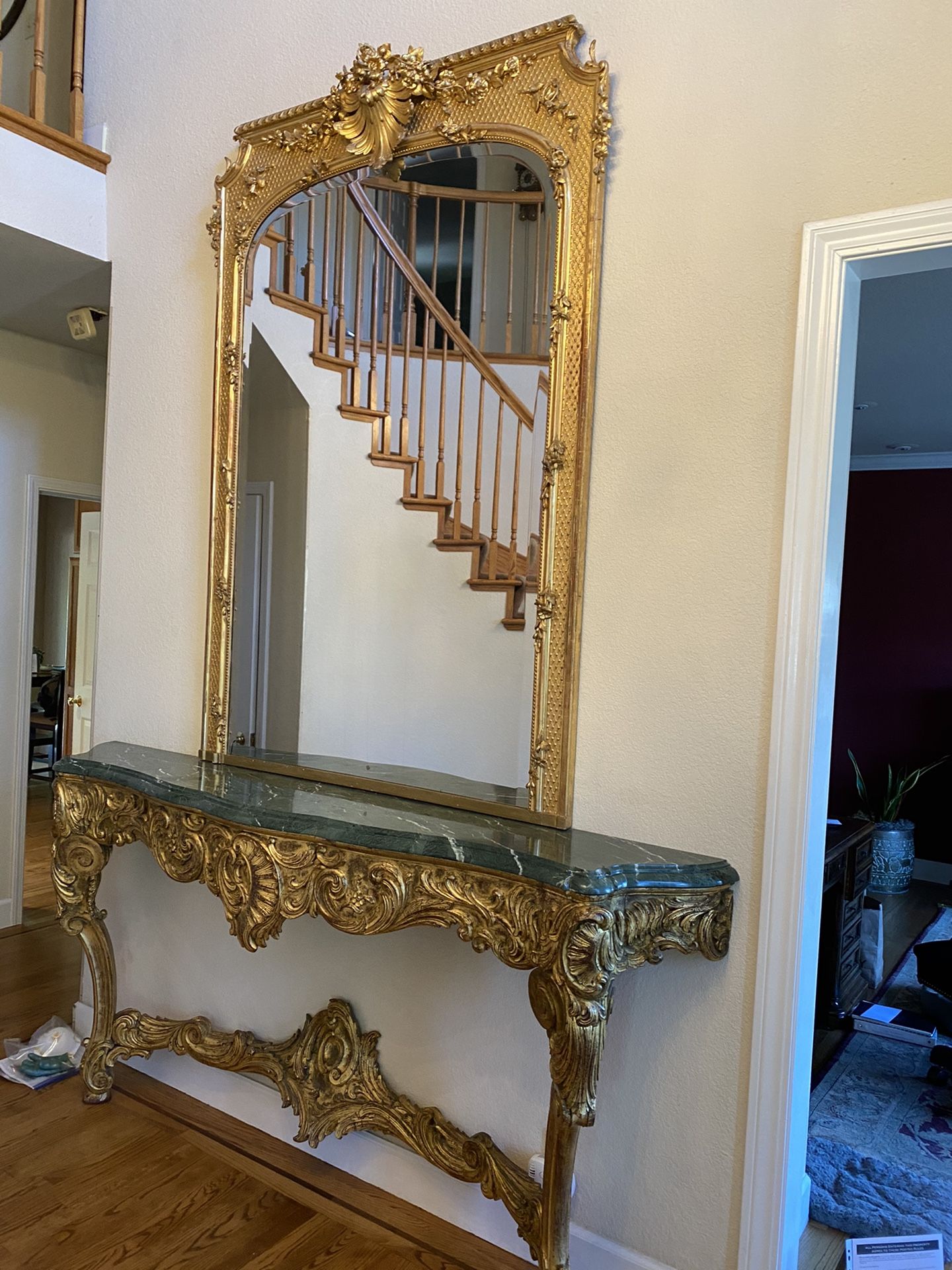 French antique mirror and table