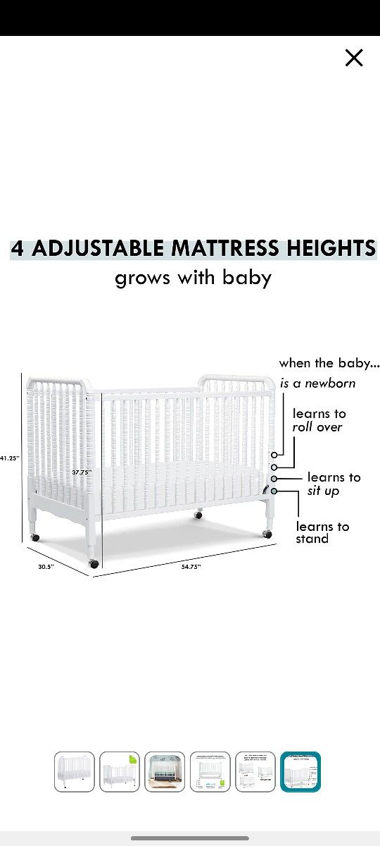 DaVinci Jenny Lind 3-in-1 Convertible Crib in White, Removable Wheels,Â