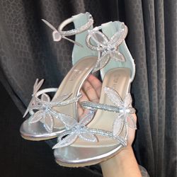 Silver Butterfly Heels Size 6 1/2
