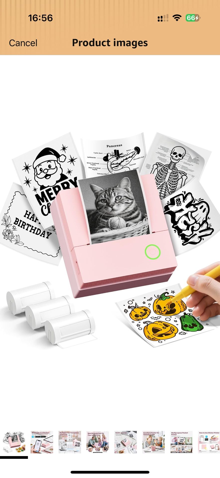 Sticker Printer, PM290C Portable Mini Printer, Inkless Bluetooth Sticker Maker with 3 Rolls Paper, Impresora Portátil for Notes, Journal, DIY, Gift, P