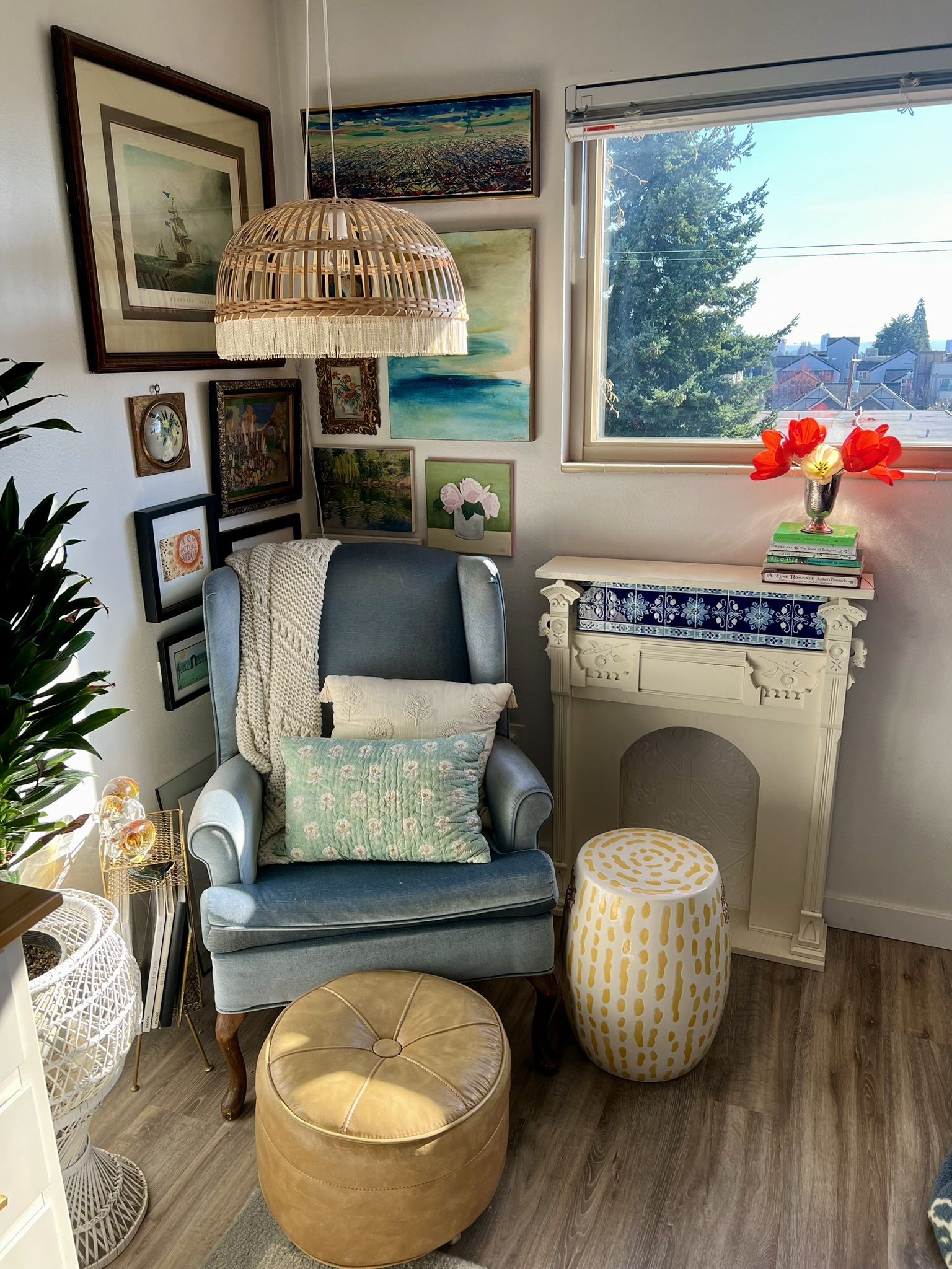 Vintage Blue Velvet Wingback Chair