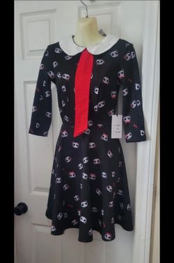 NWT Unique Vintage Whimsigoth Black Panda Wednesday Style Fit & Flare Dress XS 2