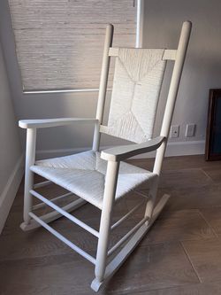White Wood Rocking Chair with Woven Seat