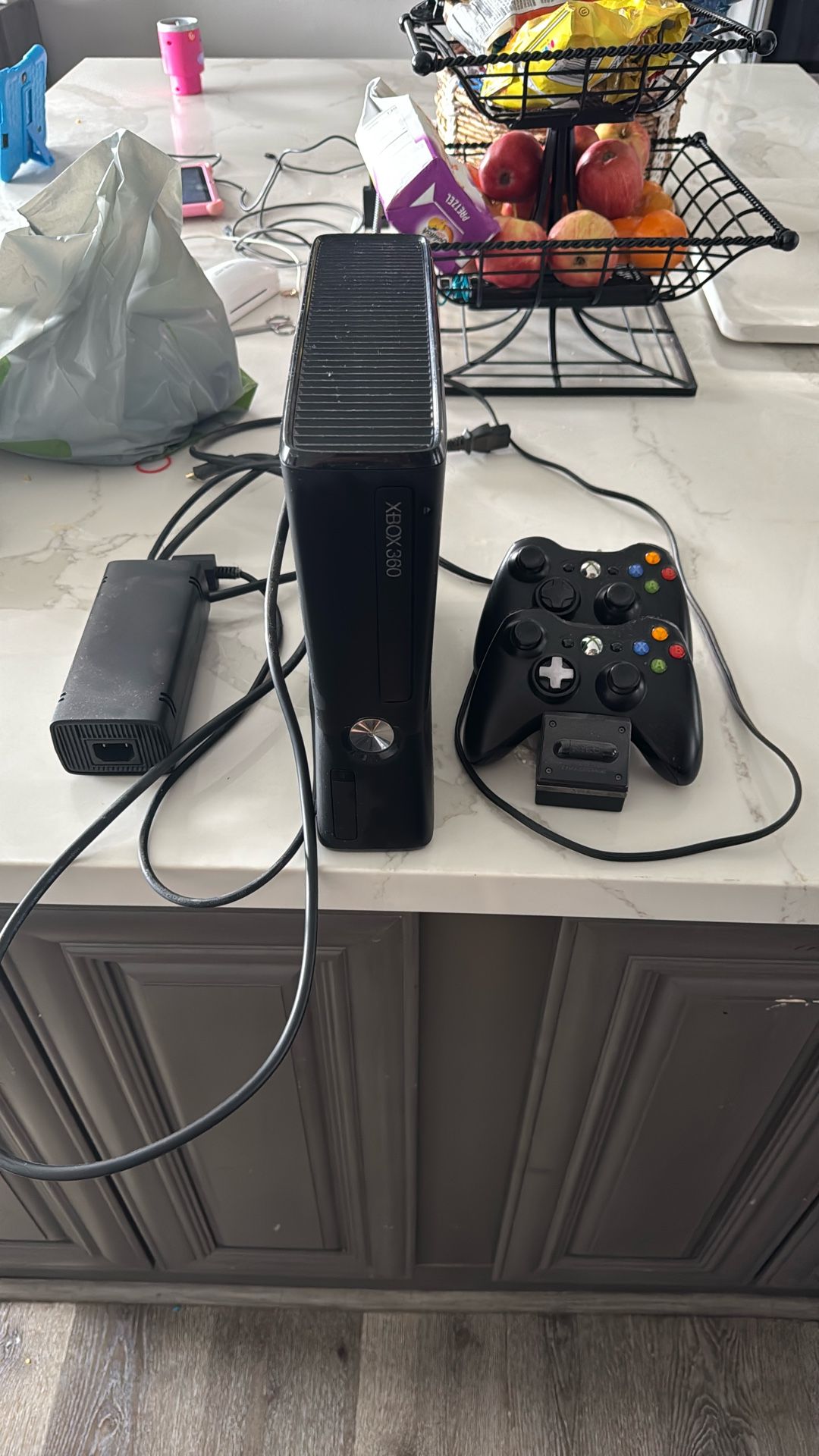 Xbox 360 With Power Cords And HDMI Cord. With 2 Controllers.