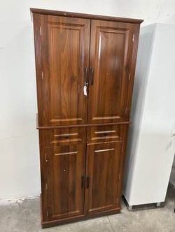 Newly Assembled Tall Kitchen Pantry Cabinet w/ Storage & Shelves Brown