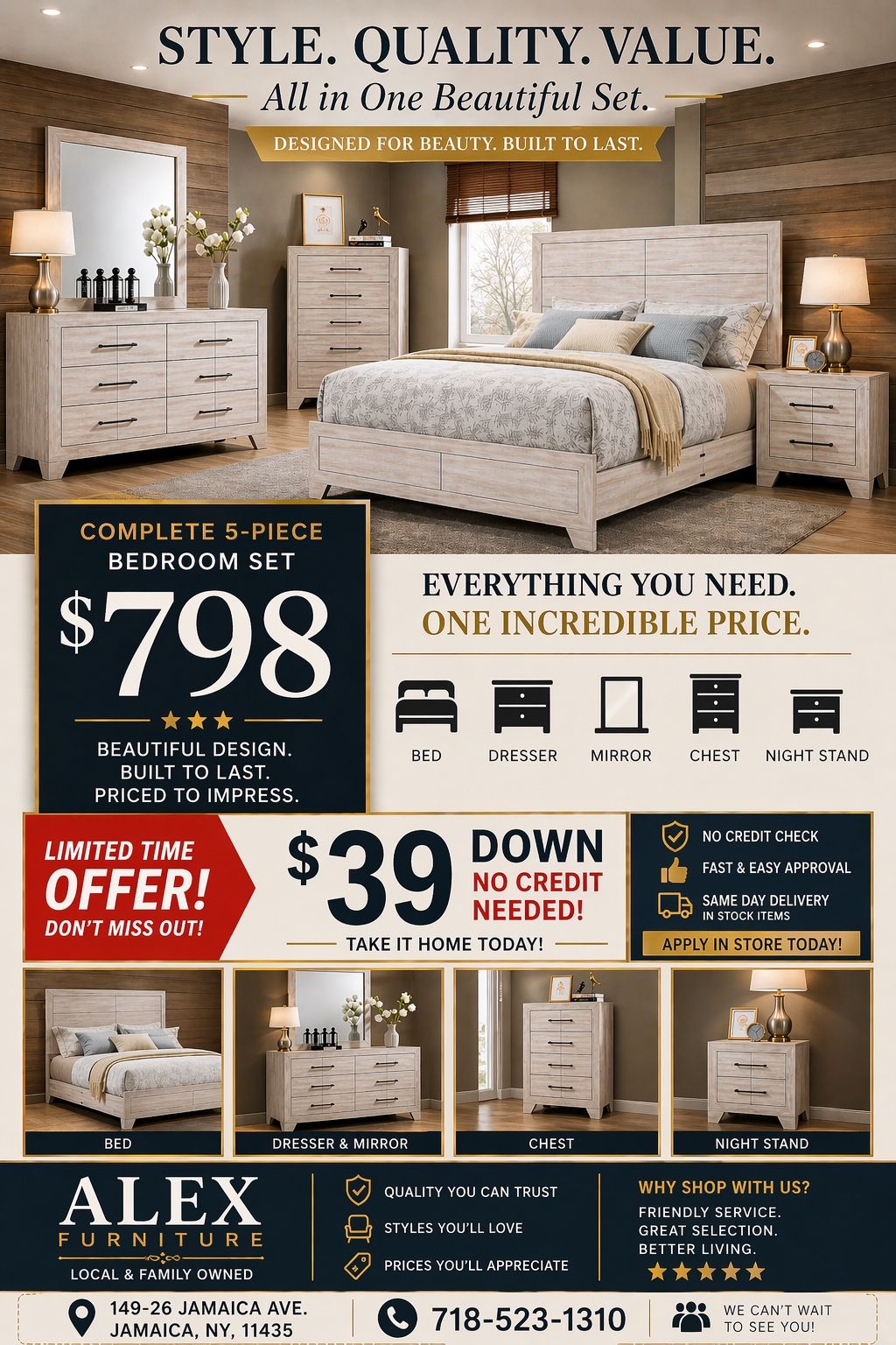 π₯ LIMITED TIME DEAL! π₯ Upgrade your bedroom TODAY! ποΈβ¨ π₯ Complete 5-Piece Bedroom Set ONLY $798!
