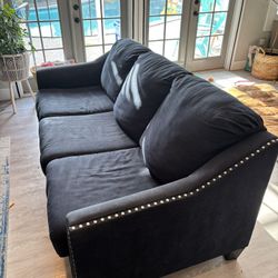 Navy Blue Studded Sleeper Sofa and Love Seat