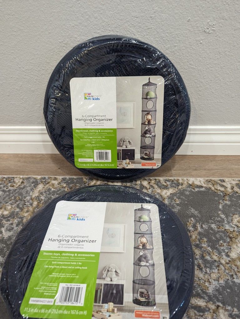 Mainstays Kids Hanging Organizer 6 Compartment Mesh Closet Stores Toys Clothing& Accessories