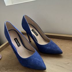 Nine West Blue Suede Pointed Toe Heels Stiletto Pumps Size 5
