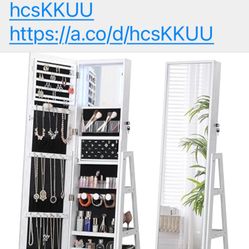 Jewelry Armoire Organizer with Foldable Makeup Shelf White