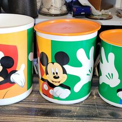 Vintage Mickey Mouse TupperWare Cannisters Set Of 3